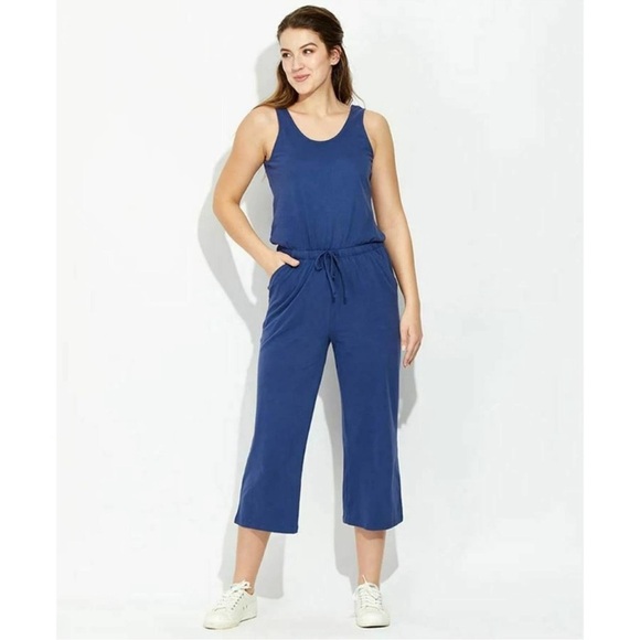 PACT Organic Cotton Drawstring Jumpsuit Sleeveless Scoop Neck - Picture 1 of 8
